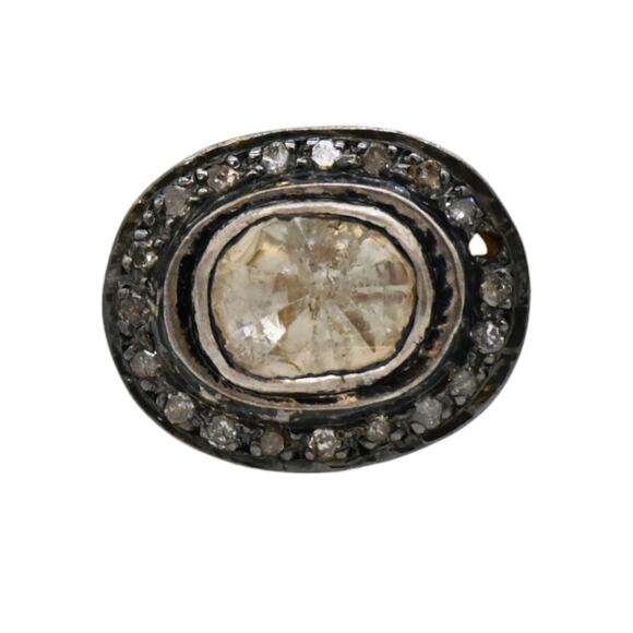 Oval Diamond Metal Stud Earrings Pave Diamond Trim